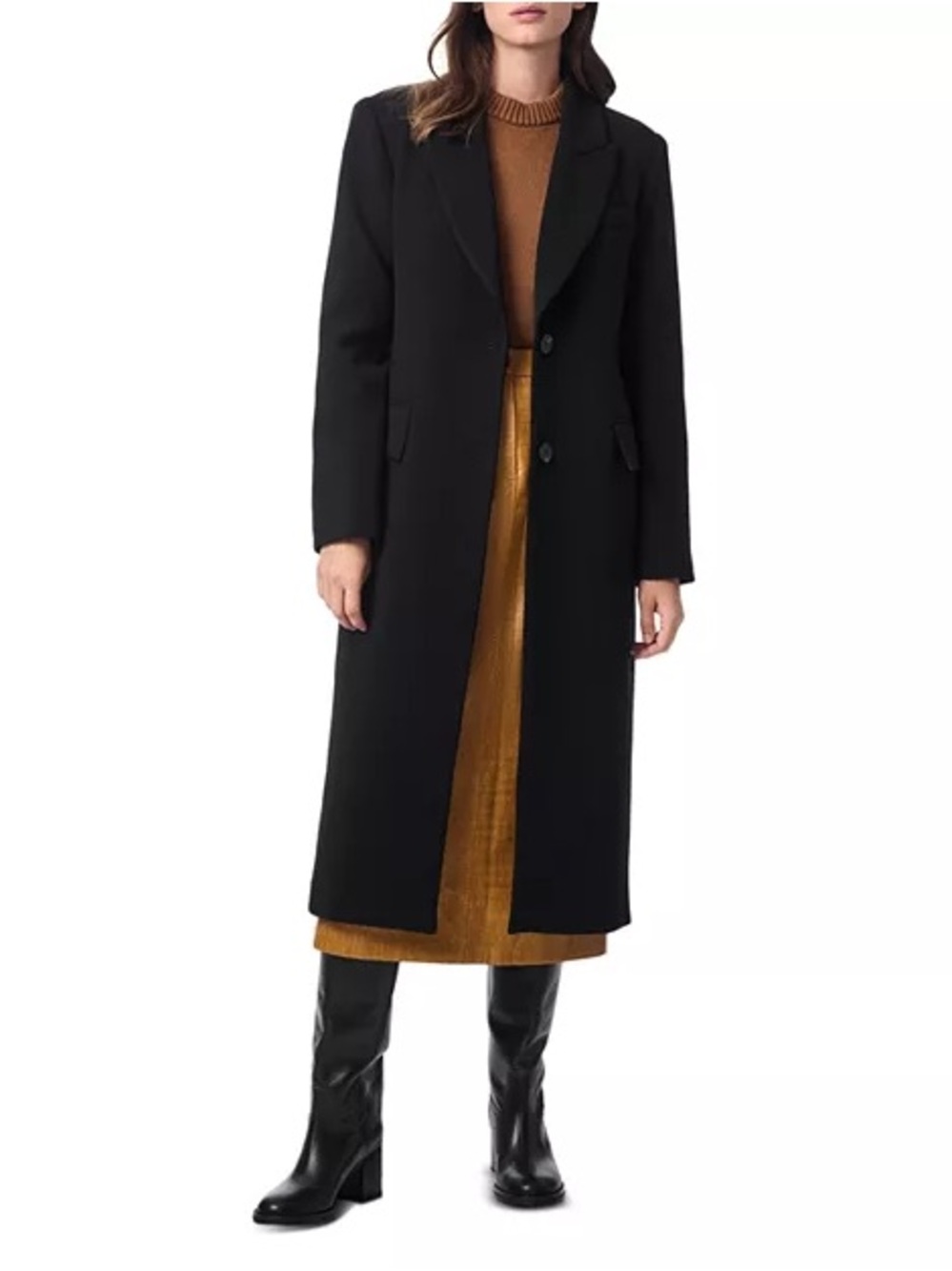 Long Black Women's Tailored Wool Coat